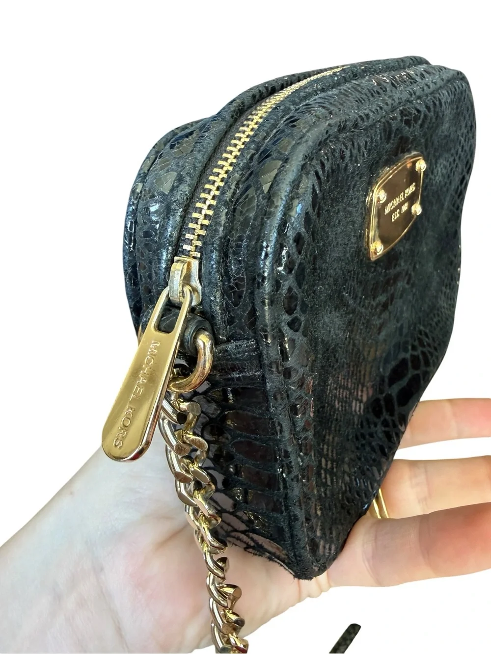 Michael Kors Snakeskin Embossed Black Leather Mini Crossbody Purse Shoulder‎ Ba